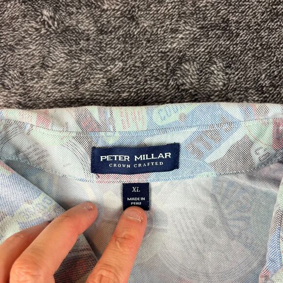 Peter Millar Crown Crafted Tailored Fit Ace Disc Pique Golf Polo Men's XL AOP - Picture 3 of 10